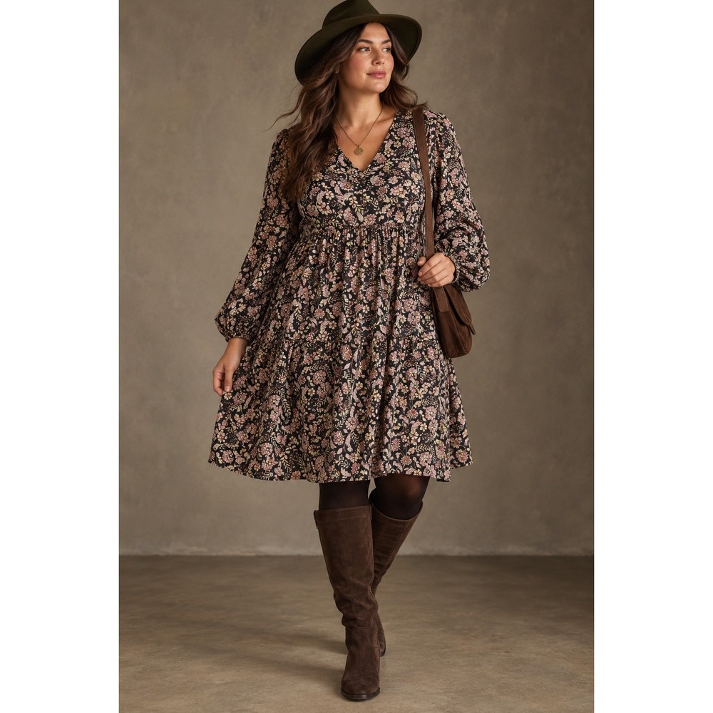 Old Navy Women XL Floral  Empire Waist Long Sleeve Mini Dress NWT  Cottagecore